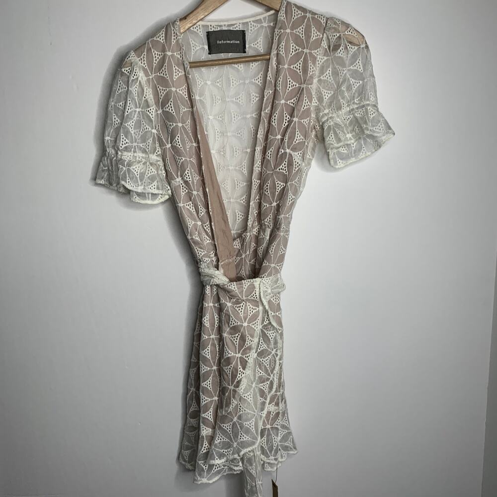 Reformation Lucas Eyelet Mini Dress Womens New Small Ivory